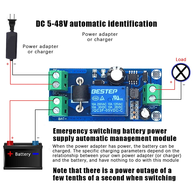 YX850 Auto Power Failure Switch Lithium Battery Backup Module DC 5V-48V Battery Backup Module Axl