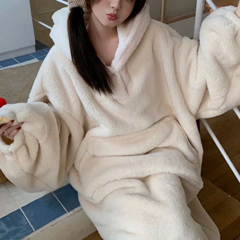 Women's Flannel Hooded Nightgown – Warm Padded Winter Homewear Flannel Nightgown Axl
