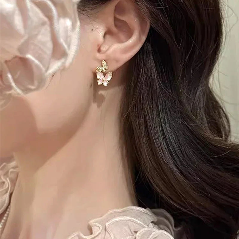 Huitan Butterfly Stud Earrings – Gold CZ Women's Jewelry Stud Earrings Axl