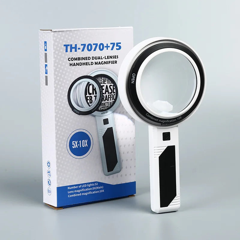 Illuminated Double Layer Lens Handheld Magnifying Glass Illuminated Magnifying Glass Axl Battery version 70 65