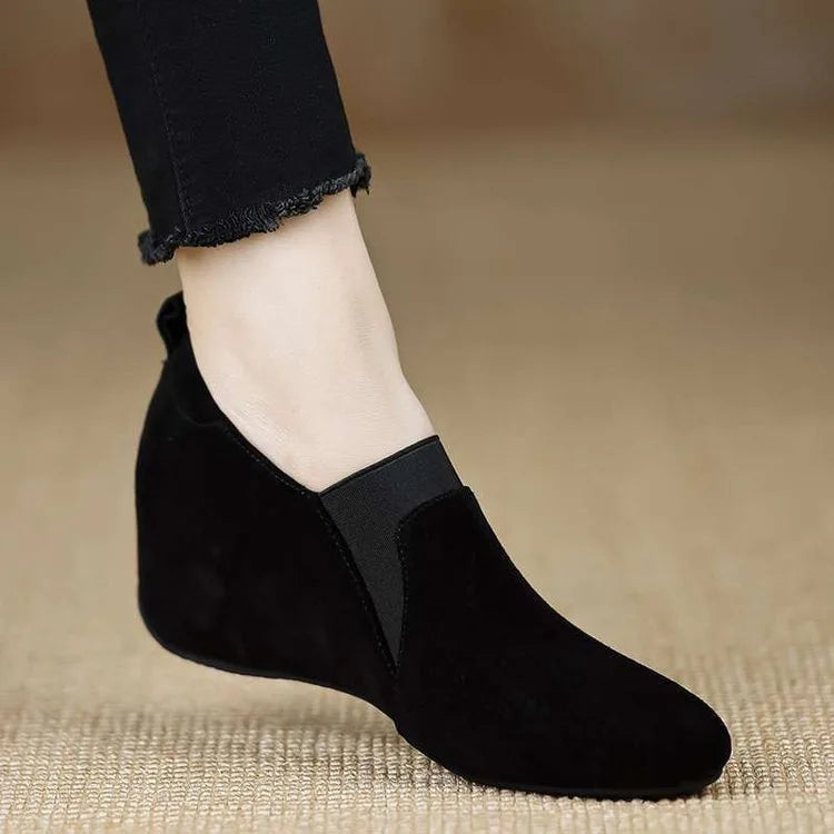 Women's Wedge Slip-On Shoes – Vintage Suede Height Increase Wedge Slip-On Shoes Axl Black 38
