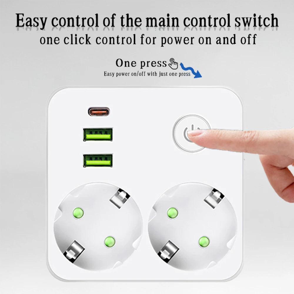 Wall Power Strip 2 AC Outlets 3 USB Ports 2500W | Advaka Wall Power Strip Axl