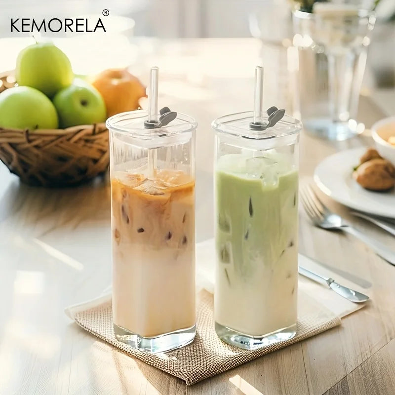 Modern Square Tumbler Glasses – Highball & Cocktail Set with Straws Cocktail Glass Set Axl