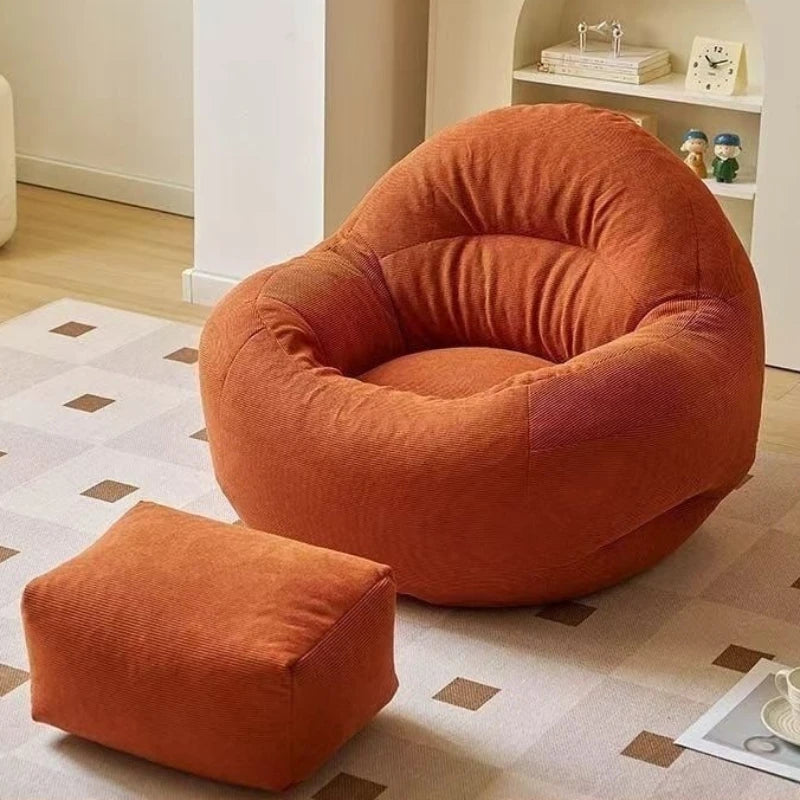 Giant Bean Bag Sofa – Corduroy Pouf Couch with Ottoman Bean Bag Sofa Axl Orange-Footstool