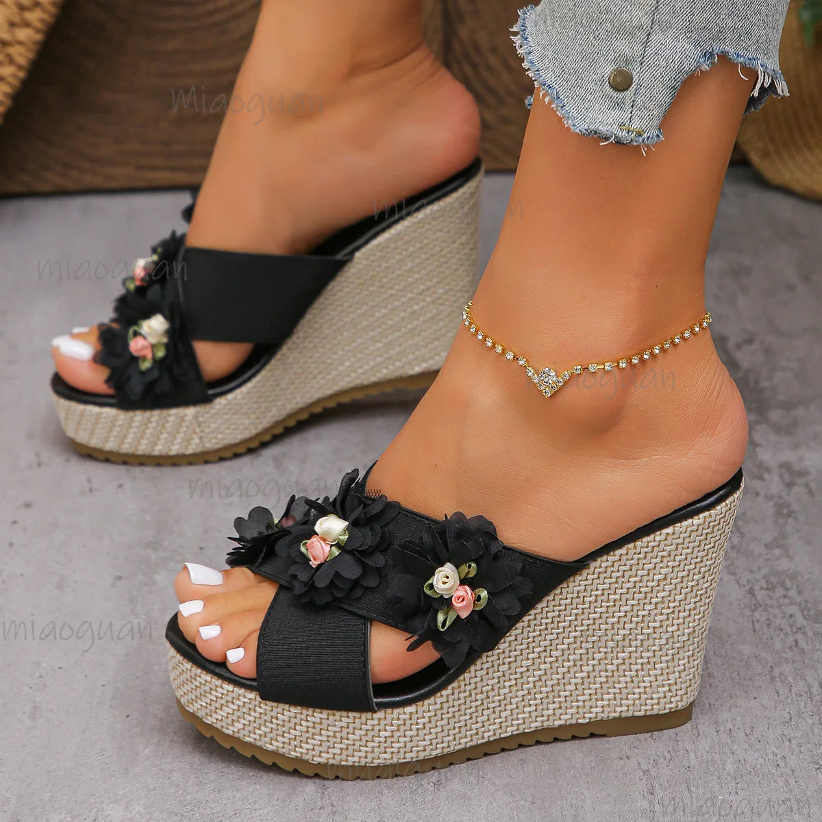 Women's Floral Wedge Platform Sandals | Roman Slip-On Heels Wedge Platform Sandals Axl