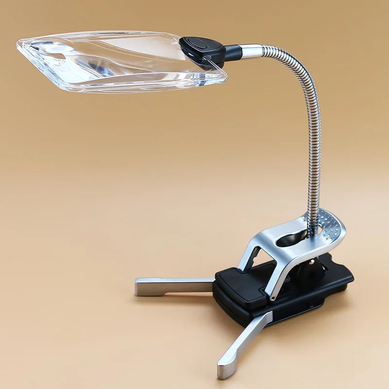 Rectangular LED Magnifying Glass with Desk Clip | Reading Aid LED Desk Magnifier Axl 2x 15x