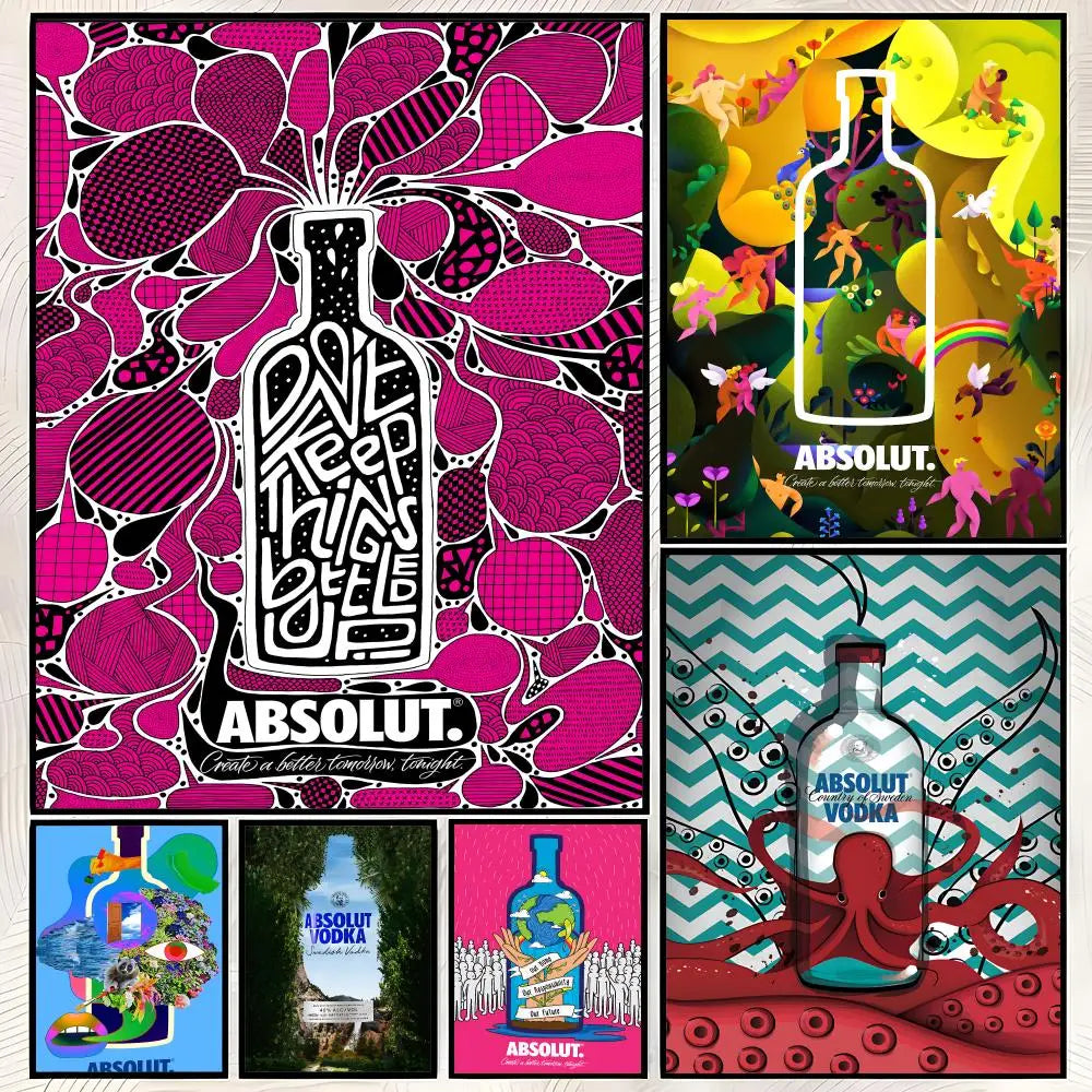 Absolut Vodka Wall Art Poster – Self-Stick HD Waterproof Decor Wall Art Poster Axl
