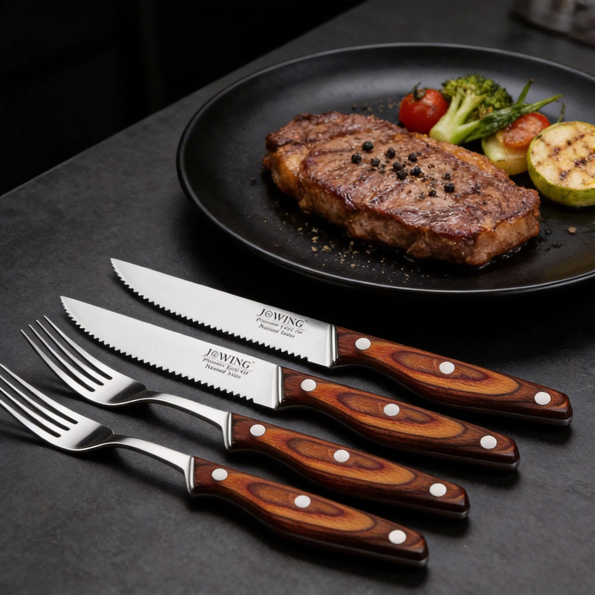 Steak Knife Set 2–8 Pc | Wood Handle & Stainless Steel Blade Steak Knife Set Axl