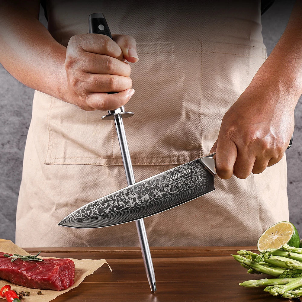 Sunnecko 7-Pc Damascus Chef Knife Set | VG10 Steel HRC60+ Damascus Knife Set Axl Sharpener Rod China Mainland