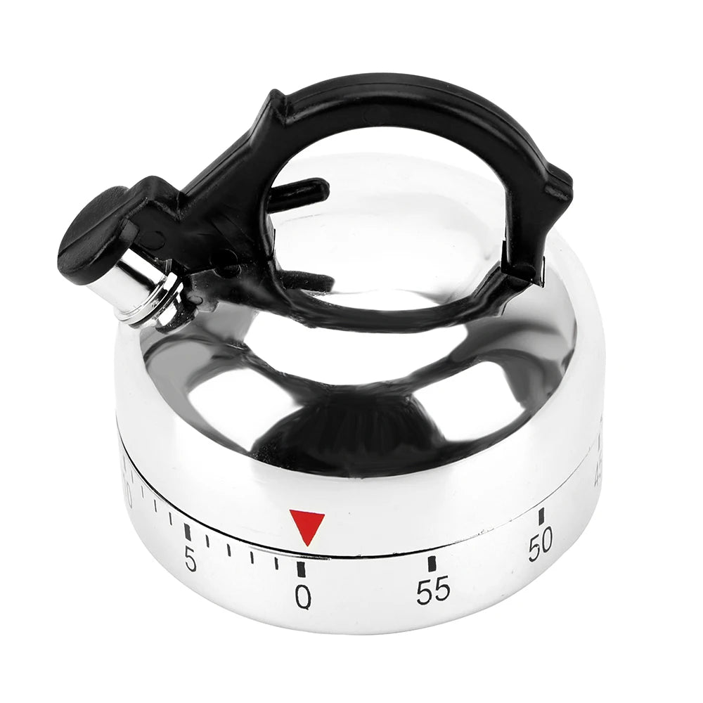 NICEYARD 60-Min Mechanical Kitchen Timer – Kettle Shape Silver Mechanical Kitchen Timer Axl