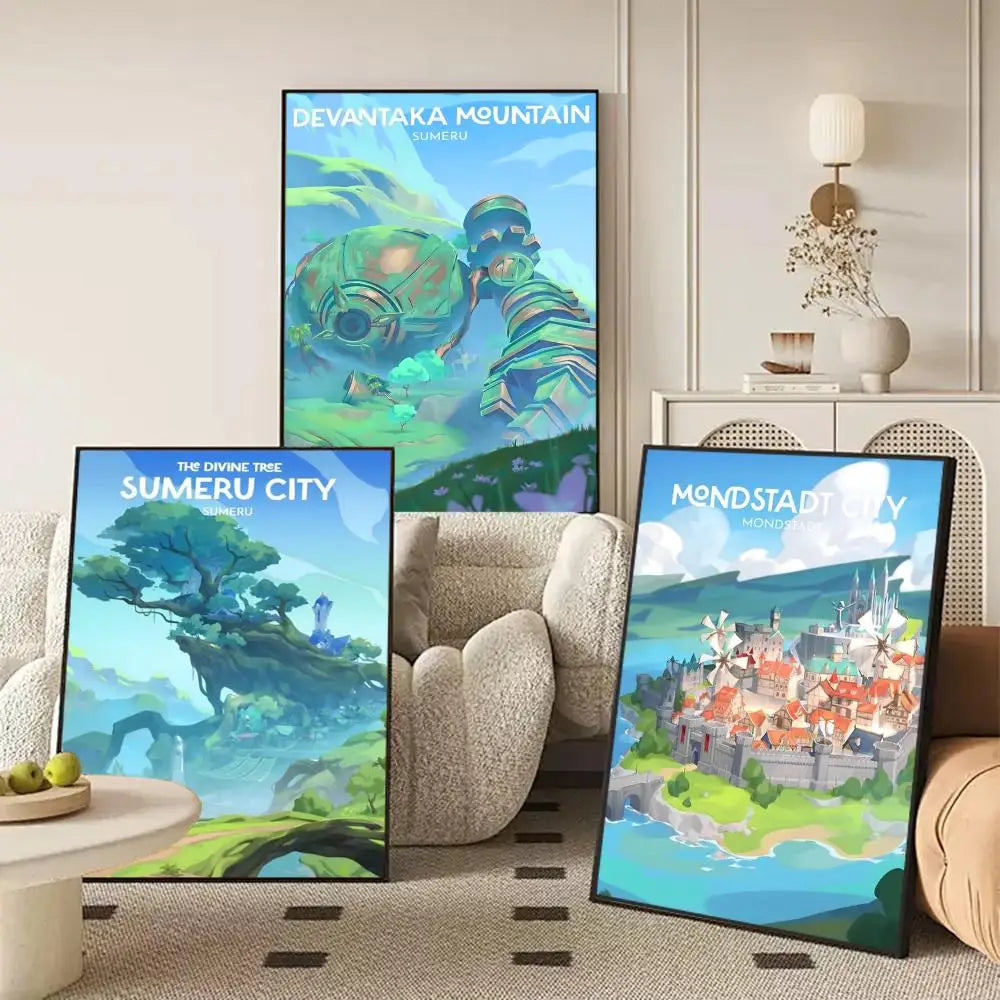 Genshin Impact Map Wall Poster Sticker – HD Game Room Decor Wall Poster Sticker Axl
