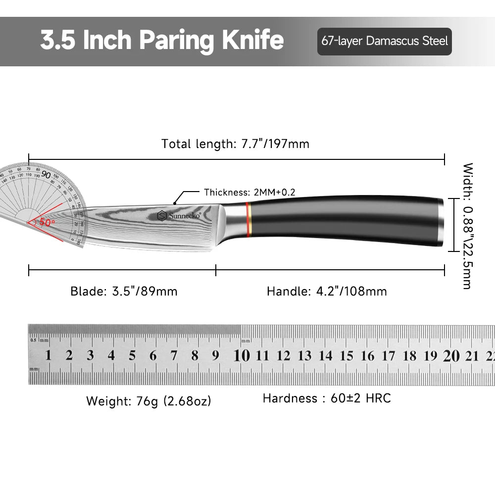 Sunnecko 3.5" VG10 Damascus Steel Paring Knife + Sharpener Damascus Paring Knife Axl