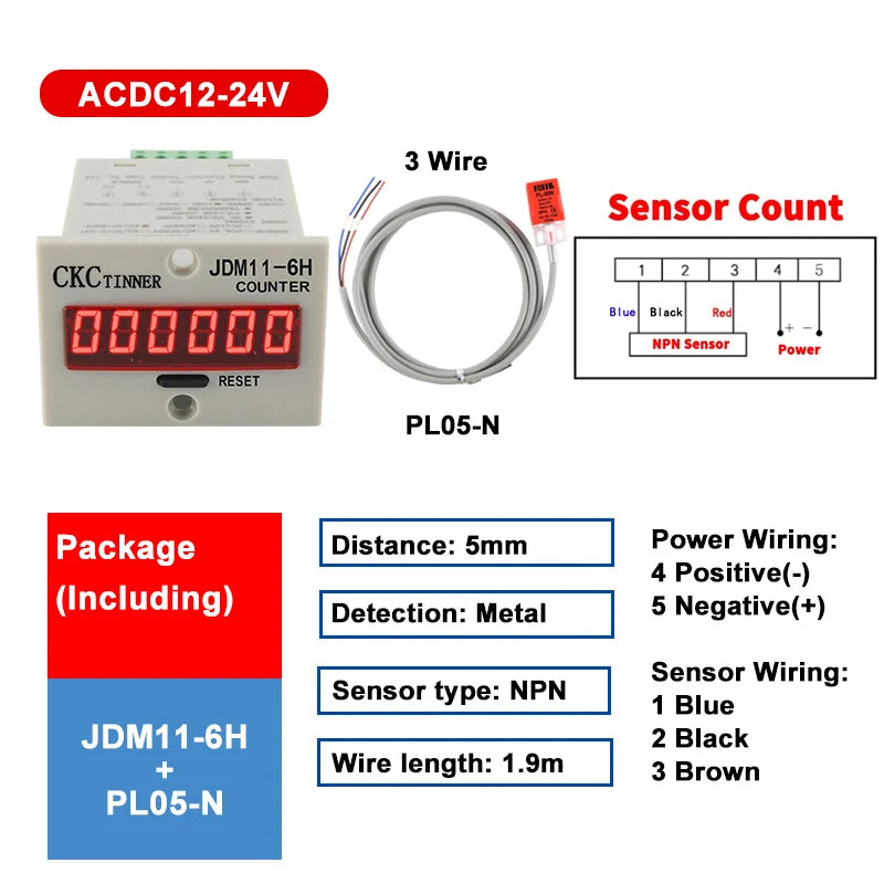 JDM11-6H 6-Digit Digital Industrial Counter + Proximity Switch Industrial Digital Counter Axl SET15