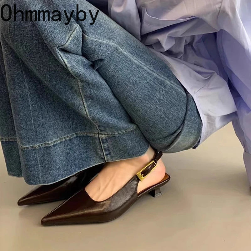 Women's Pointed Toe Slingback Mule Sandals | Low Heel Party Shoes Women's Heeled Sandals Axl