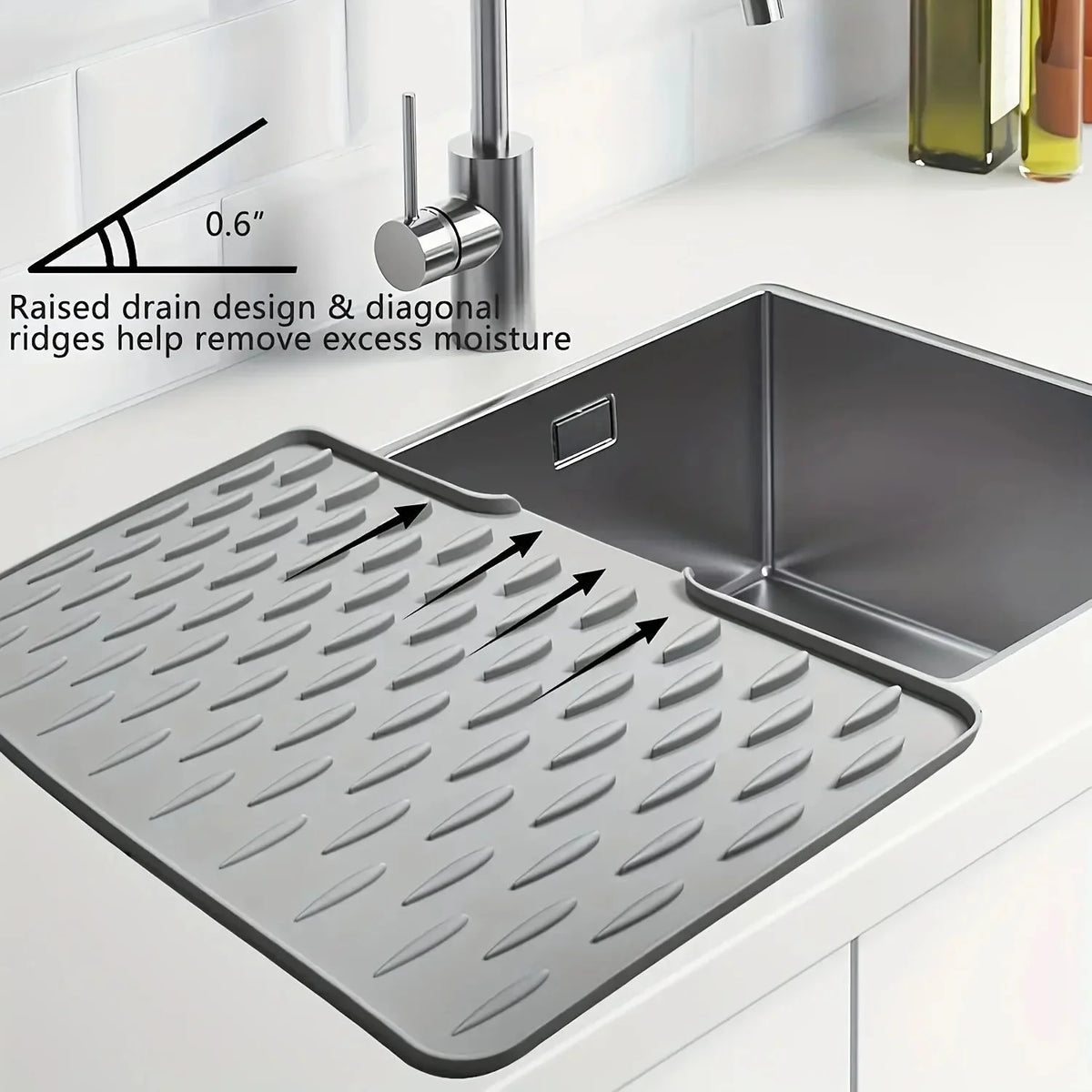 Silicone Sink Mat Built-In Drain | Non-Slip Dish Drying Tray Sink Drying Mat Axl