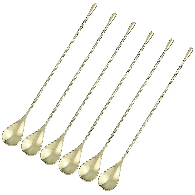 Stainless Steel Cocktail Stirring Spoon – Spiral Teardrop Bar Tool Cocktail Bar Spoon Axl 6PCS Gold