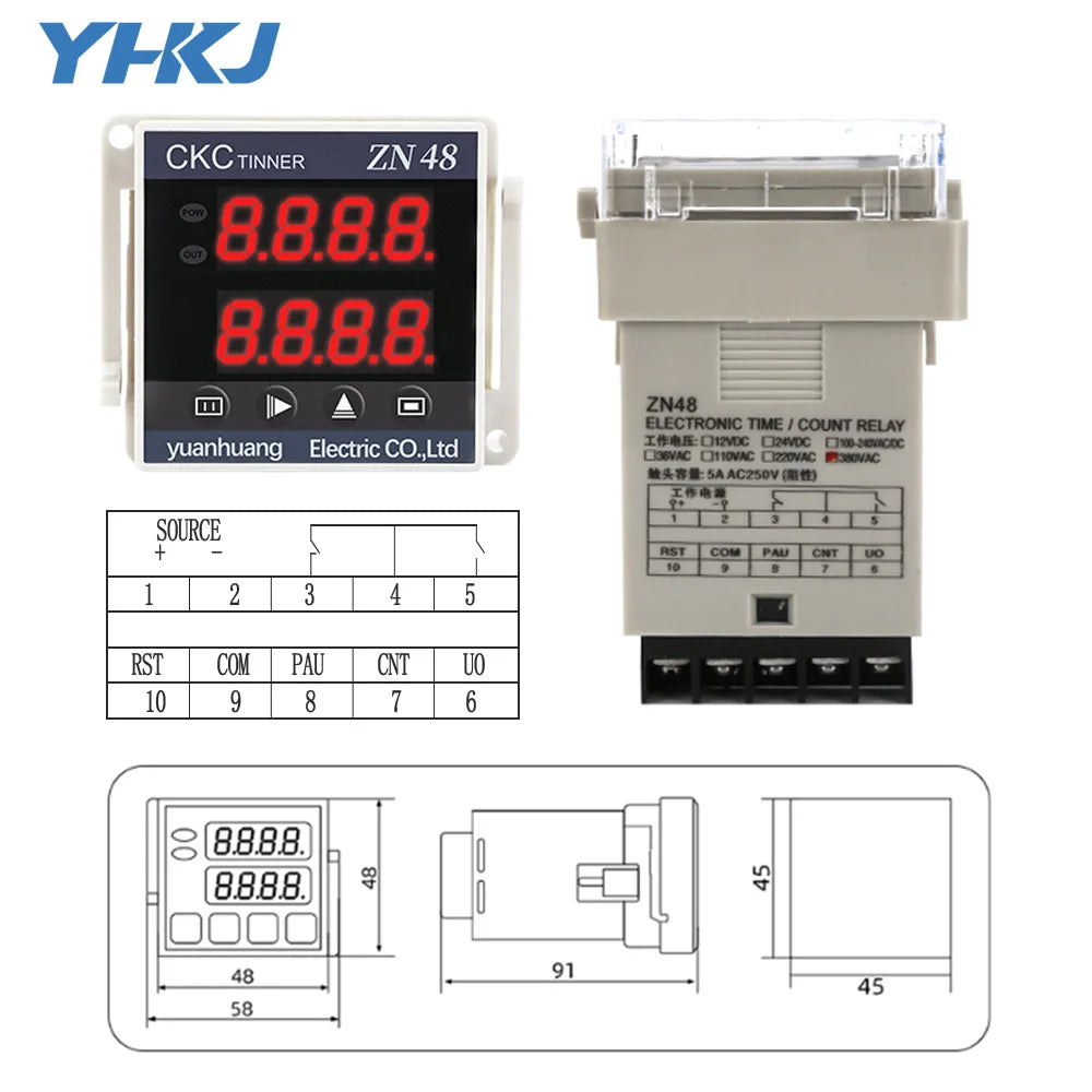 ZN48 Digital Time Relay Counter 220VAC 380VAC 24VDC | CKCTINNER Digital Timer Relay Axl