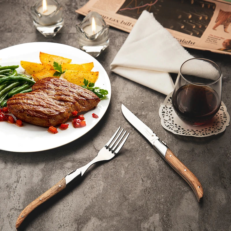 Laguiole-Style Steak Knife Set – Olive Wood Handle 8.25" Steak Knife Set Axl