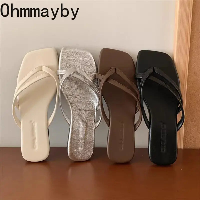 Women's Roman Flip Flops – Square Toe Flat Beach Slides Women's Flat Slides Axl