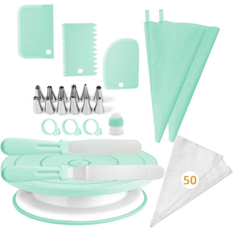 74-Piece Cake Decorating Kit – Turntable, Tips & Piping Bags Cake Decorating Kit Axl army green