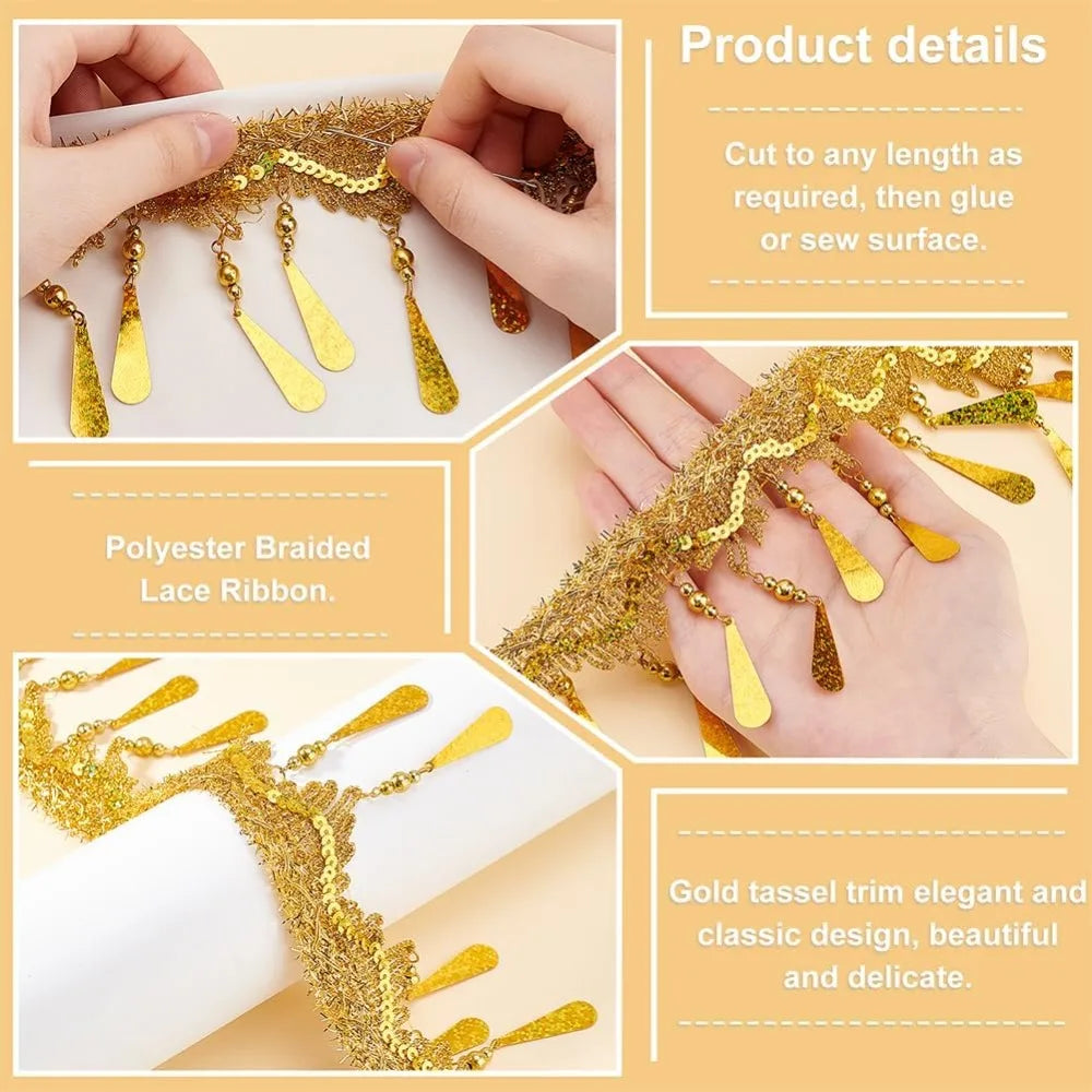 Polyester Tassel Glitter Lace Trim Bead Fringe Ribbon 4.6–5 Yds Tassel Fringe Trim Axl