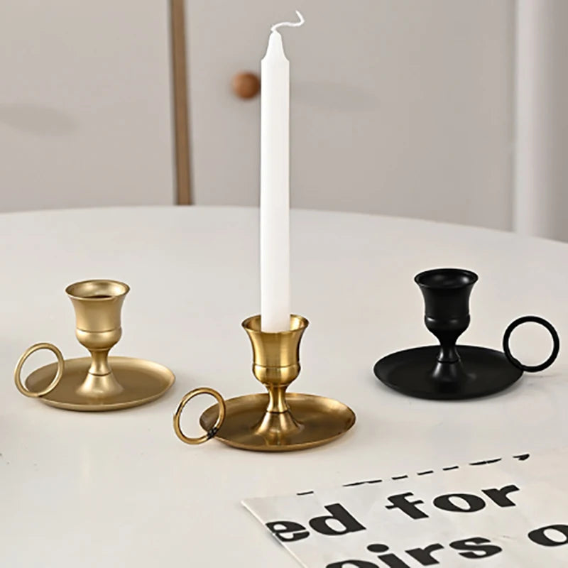 Metal Candle Holder with Handle – Desktop Candlestick Décor Metal Candle Holder Axl