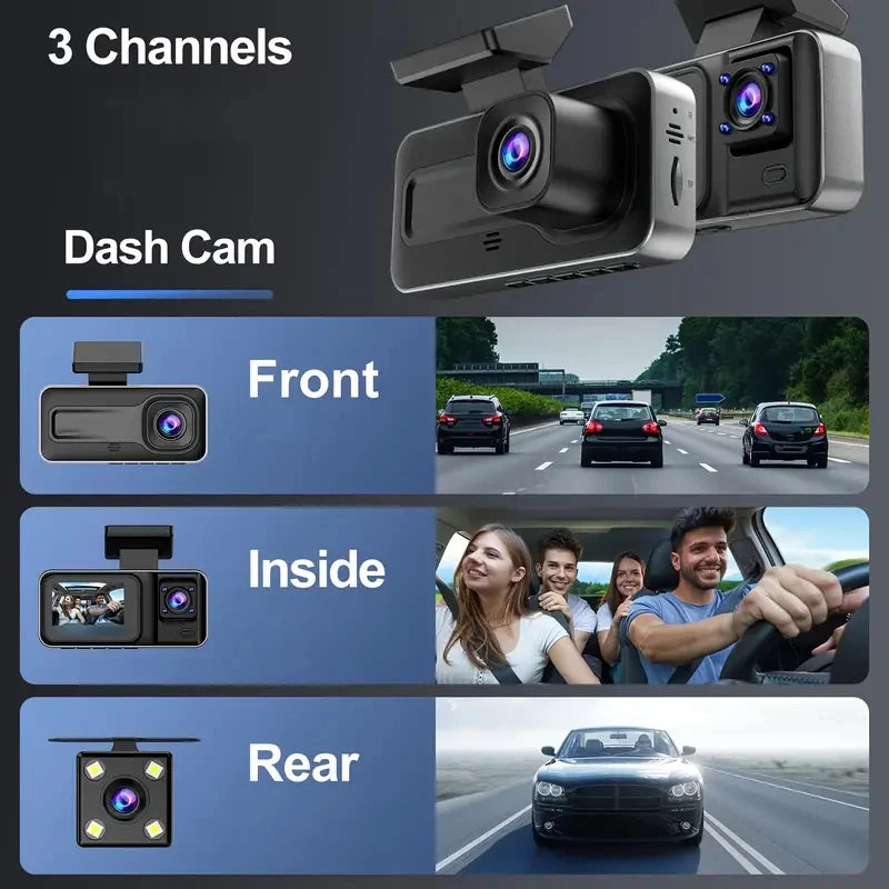 3-Channel Dash Cam 1080P – Front Interior Rear Car DVR 3-Channel Dash Cam Axl