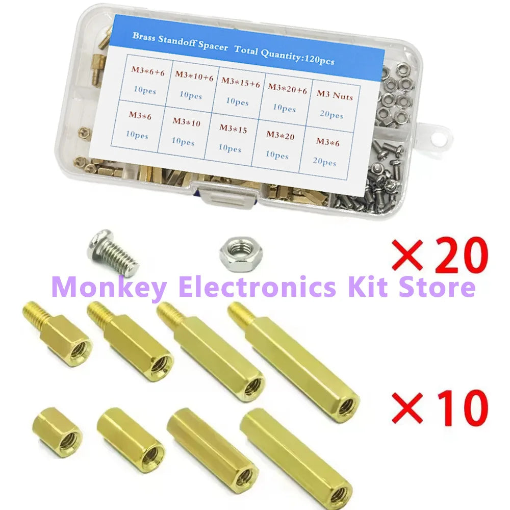 120pcs M3 Brass Standoff Spacer Kit – PCB Hex Pillar Screws & Nuts PCB Standoff Kit Axl