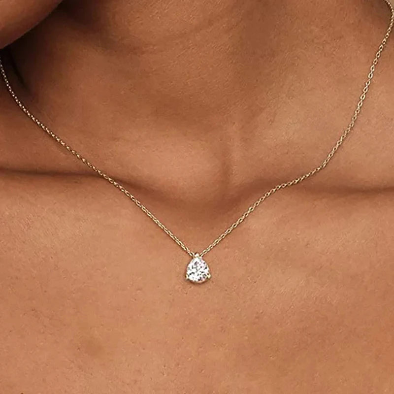 Huitan Waterdrop CZ Pendant Necklace – Women's Minimalist Jewelry Pendant Necklace Axl