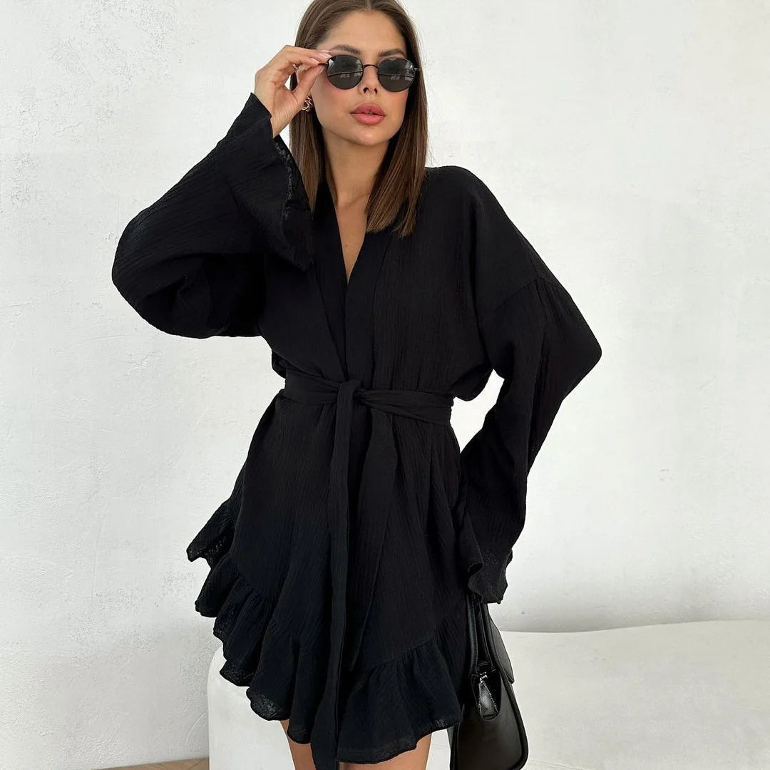 Women's Ruffle 2-Piece Pajama Set – Long Sleeve & Shorts Women's Pajama Set Axl black M
