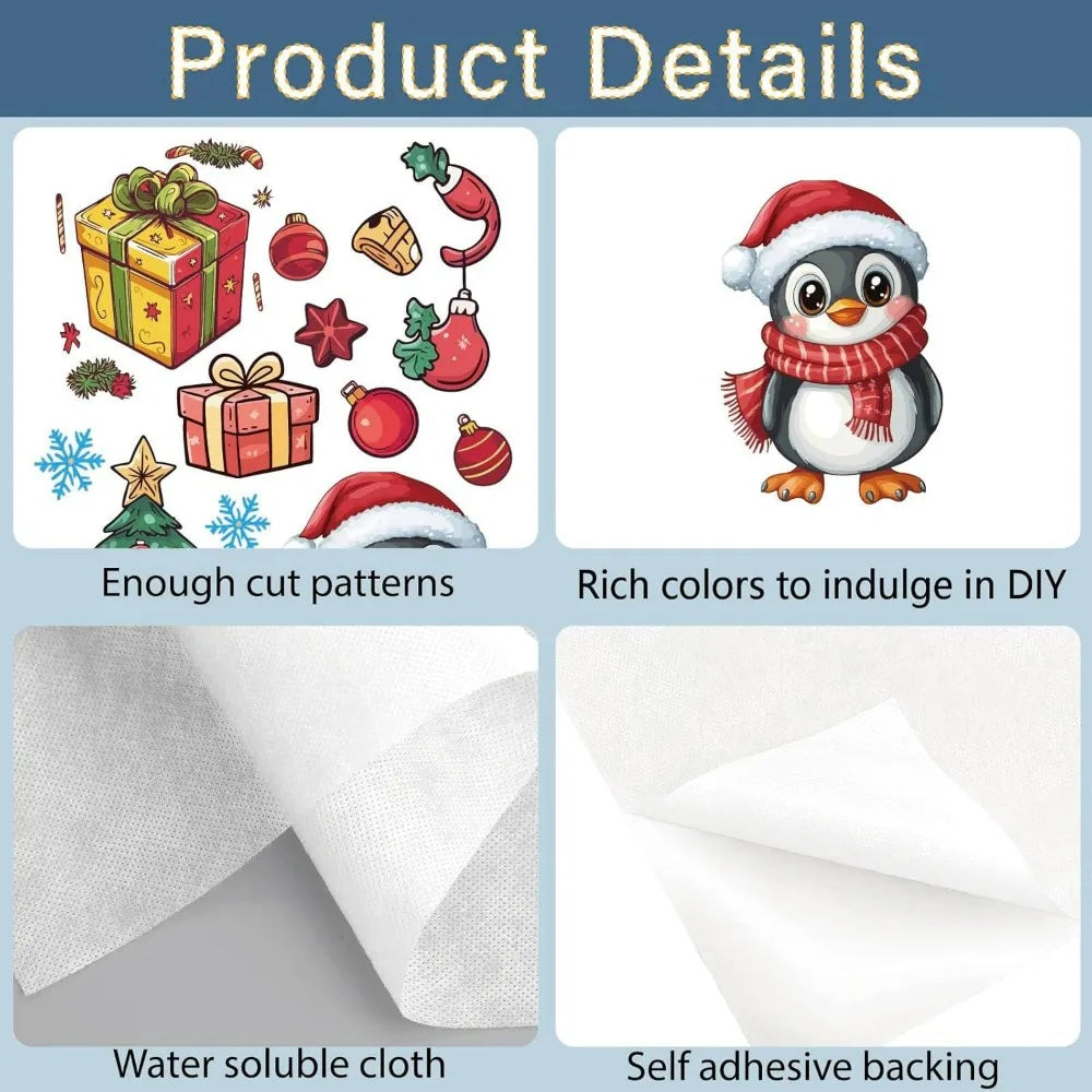 Christmas Water-Soluble Embroidery Stick & Stitch Patterns – 42 Pcs Embroidery Transfer Patterns Axl