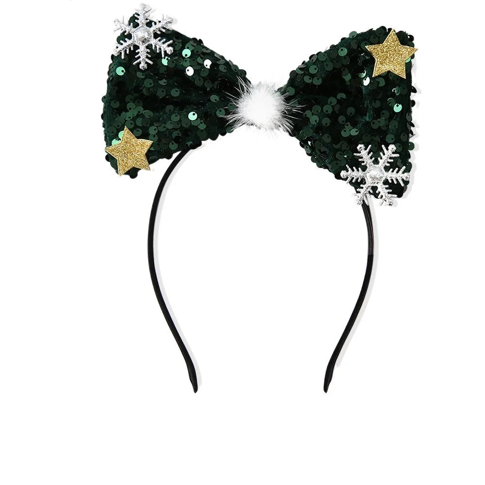 Sequin Bowknot Christmas Headband – Korean Style Hair Hoop Holiday Headband Axl Style A
