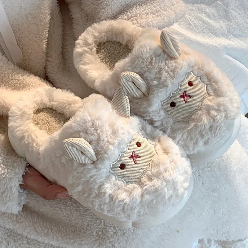 YBQJOO Women's Fuzzy Lamb Slippers | Anti-Slip Winter Indoor Women's Slippers Axl White slippers 36-37