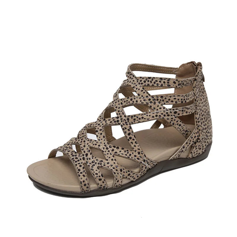 Women's High-Top Roman Rivet Flat Platform Sandals – Side Zip Platform Sandal Boots Axl