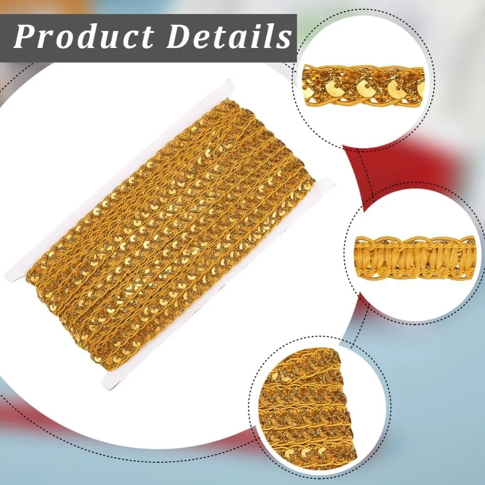 Gold Sequin Lace Trim Ribbon 14.22 Yds – Sewing & Crafts Sequin Lace Ribbon Axl