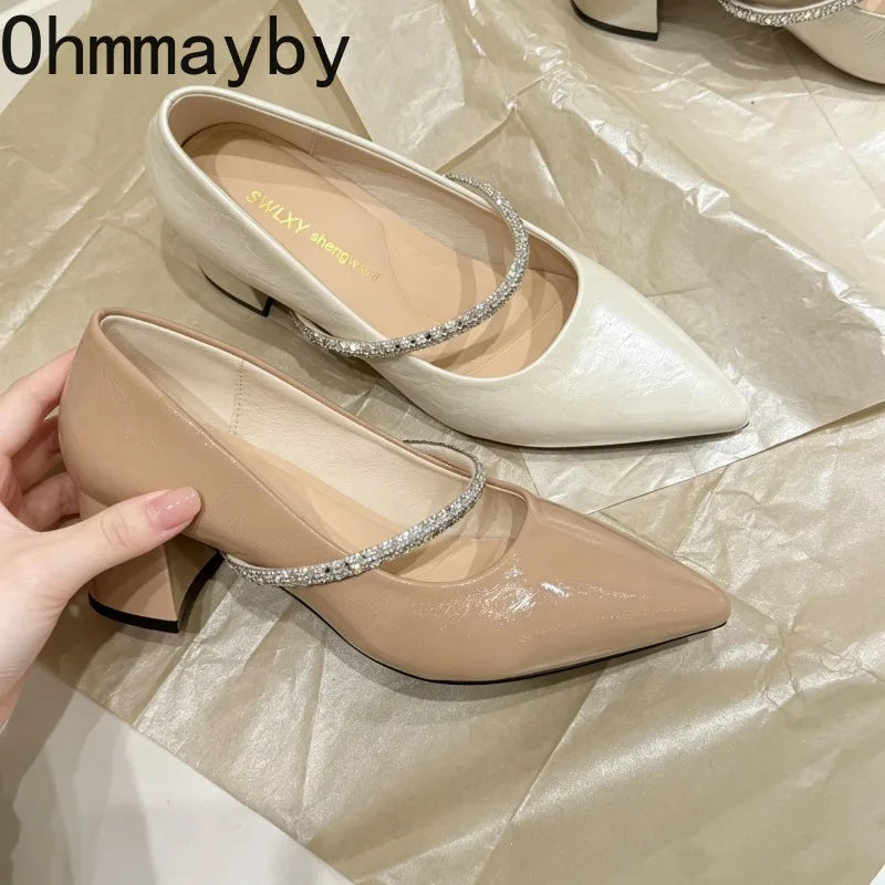 Rhinestone Strap Women's Mid Heel Pumps – Wedding & Office Mid Heel Pumps Axl