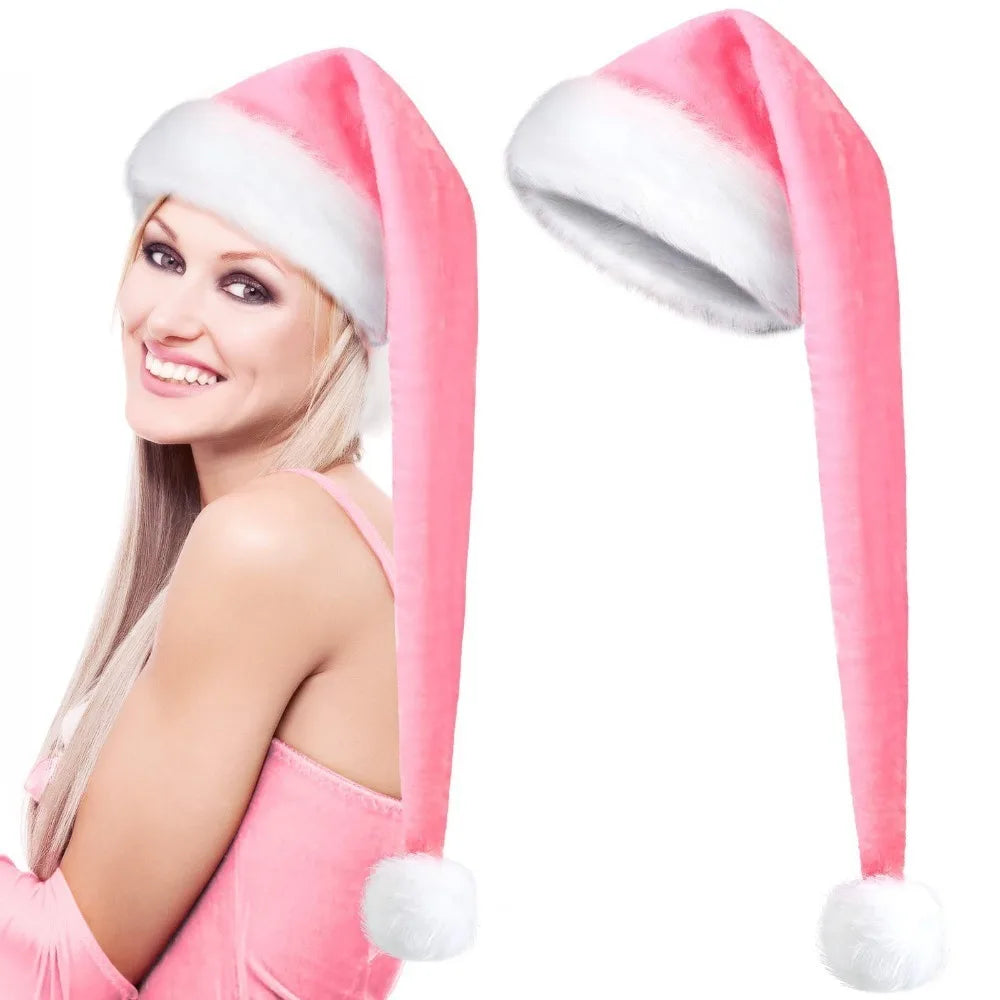 Super Long Velvet Santa Hat – Soft Thickened Christmas Hat Christmas Santa Hat Axl Pink 3.5x6cm