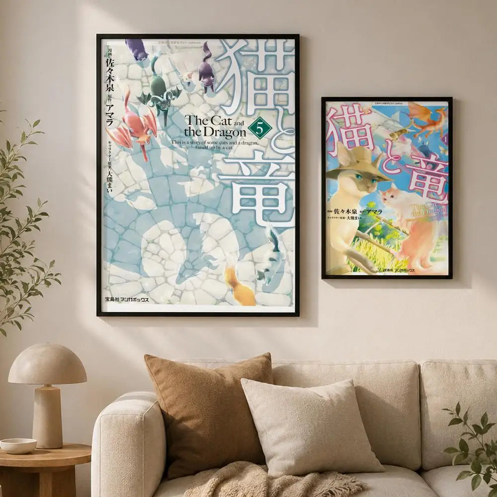 Cat & Dragon Peel-and-Stick Wall Poster – Waterproof PVC HD Art Wall Art Poster Axl