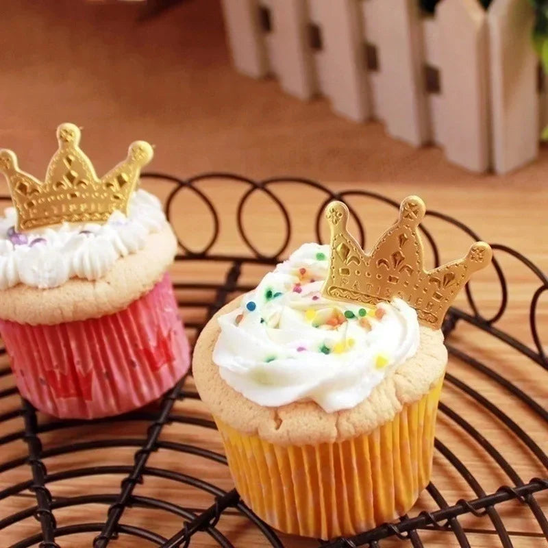 50 Pcs Gold Princess Crown Birthday Cake Toppers | Party Decor Cake Toppers Axl