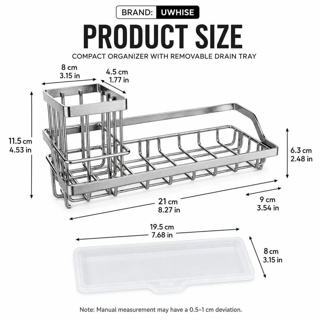 Stainless Steel Sink Caddy & Sponge Holder with Drain Tray Sink Caddy Organizer Axl