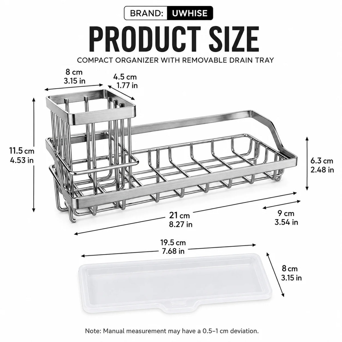 Stainless Steel Sink Caddy & Sponge Holder with Drain Tray Sink Caddy Organizer Axl