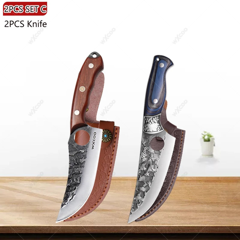 WXCOO Forged Boning & Cleaver Chef Knife | High Carbon Steel Forged Chef Knife Axl 2PCS C