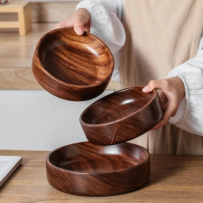 Solid Walnut Wood Bowl – Handcrafted Salad & Fruit Bowl Wooden Serving Bowl Axl