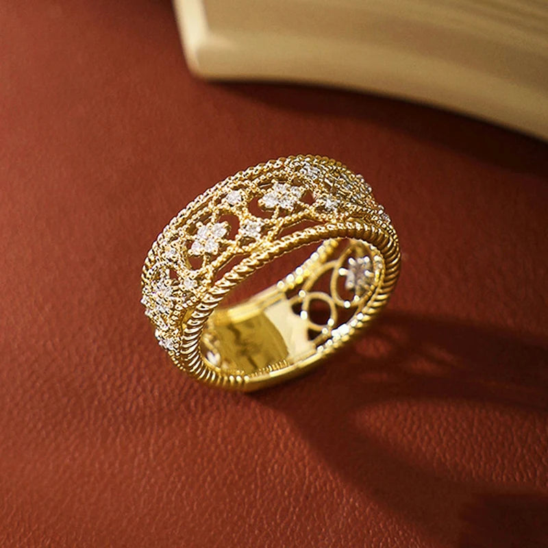 Huitan Vintage Hollow CZ Ring – Gold Tone Women's Jewelry Fashion Ring Axl
