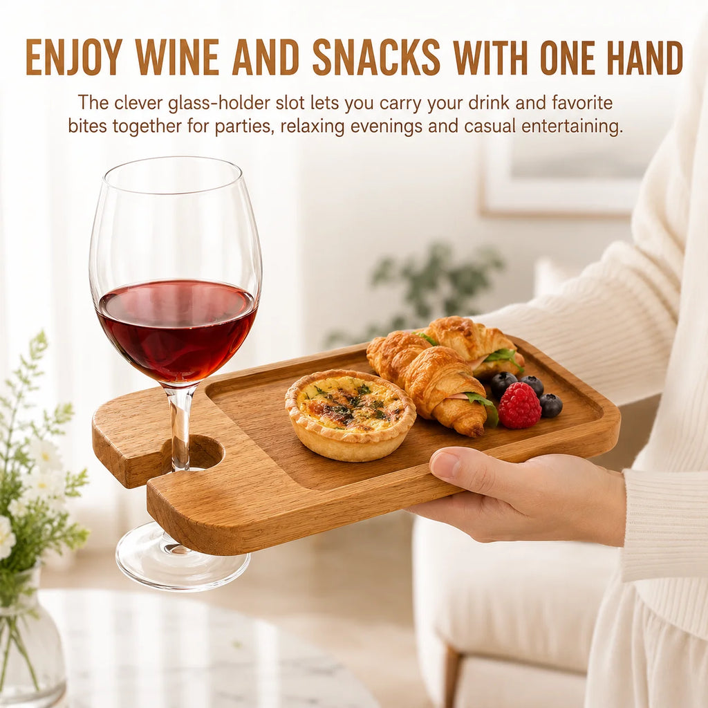 Wooden Wine Tray with Glass Holder | Charcuterie Serving Board Wooden Serving Tray Axl