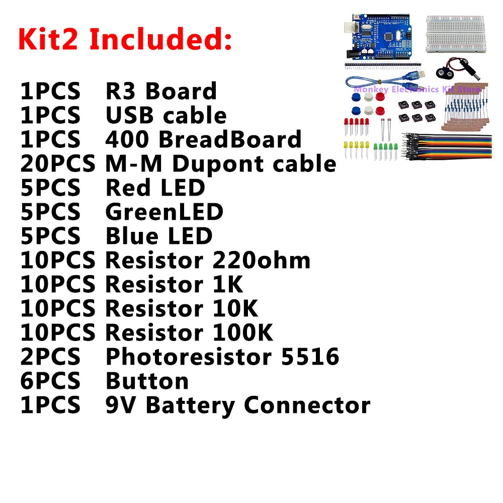 Arduino UNO R3 Starter Kit – LED, Dupont Wires & Buttons Electronics Starter Kit Axl