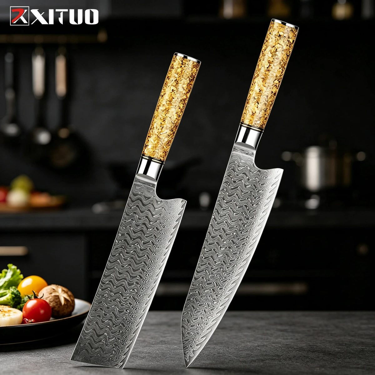 XITUO Damascus Steel Knife Set 1–5 PCS | Chef & Kitchen Knives Damascus Knife Set Axl 2PCS Knife A