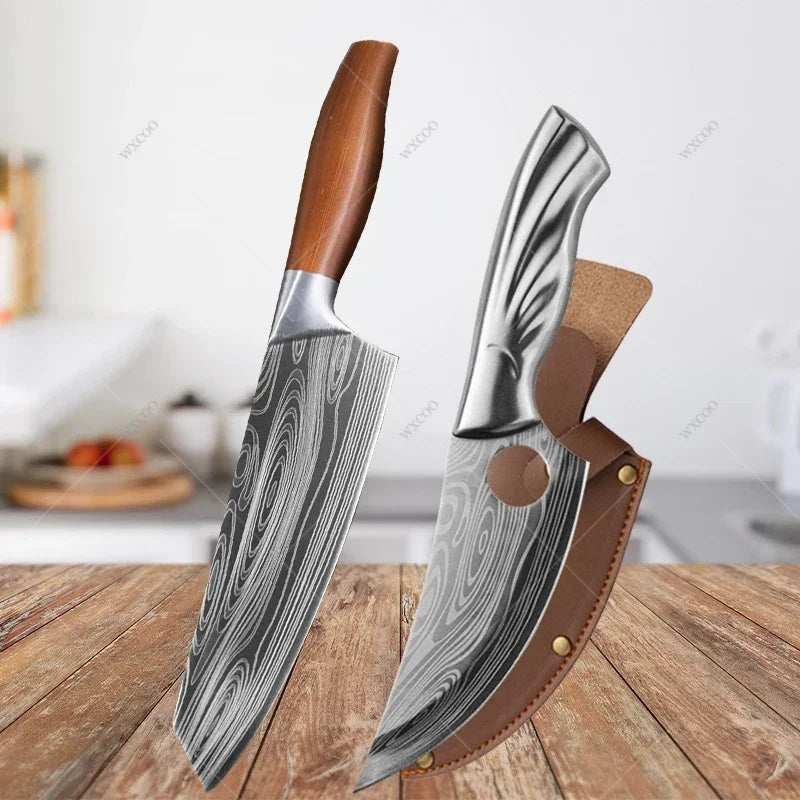 Japanese Damascus Pattern Chef Knife Set – Stainless Steel Kitchen Knife Set Axl 2pcsBC