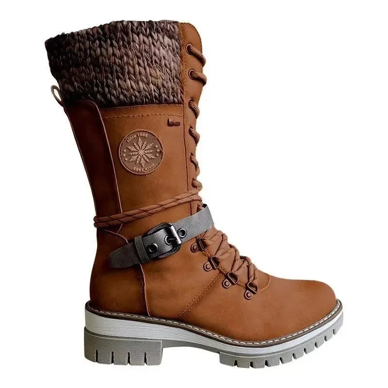 Women's Winter Lace-Up Mid-Calf Boots | Low Wedge Snow Boot Women's Winter Boots Axl brown 43