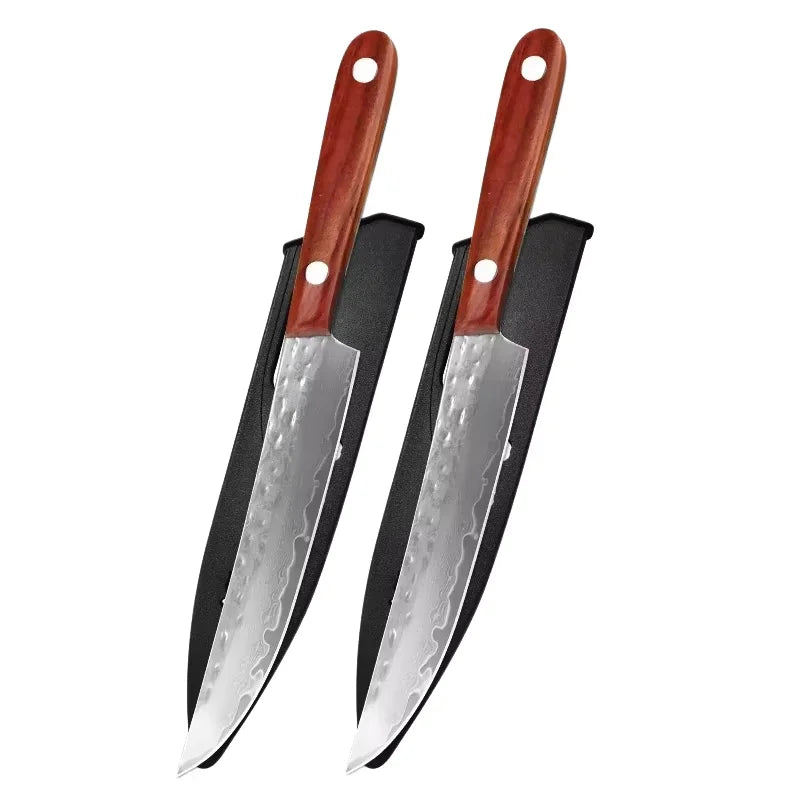 Hand Forged Damascus Steel Kitchen Knife – Wooden Handle Damascus Kitchen Knife Axl 2pcs Knife
